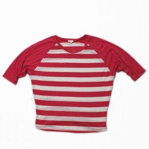 Large Hot Pink & White Striped Baseball Tee